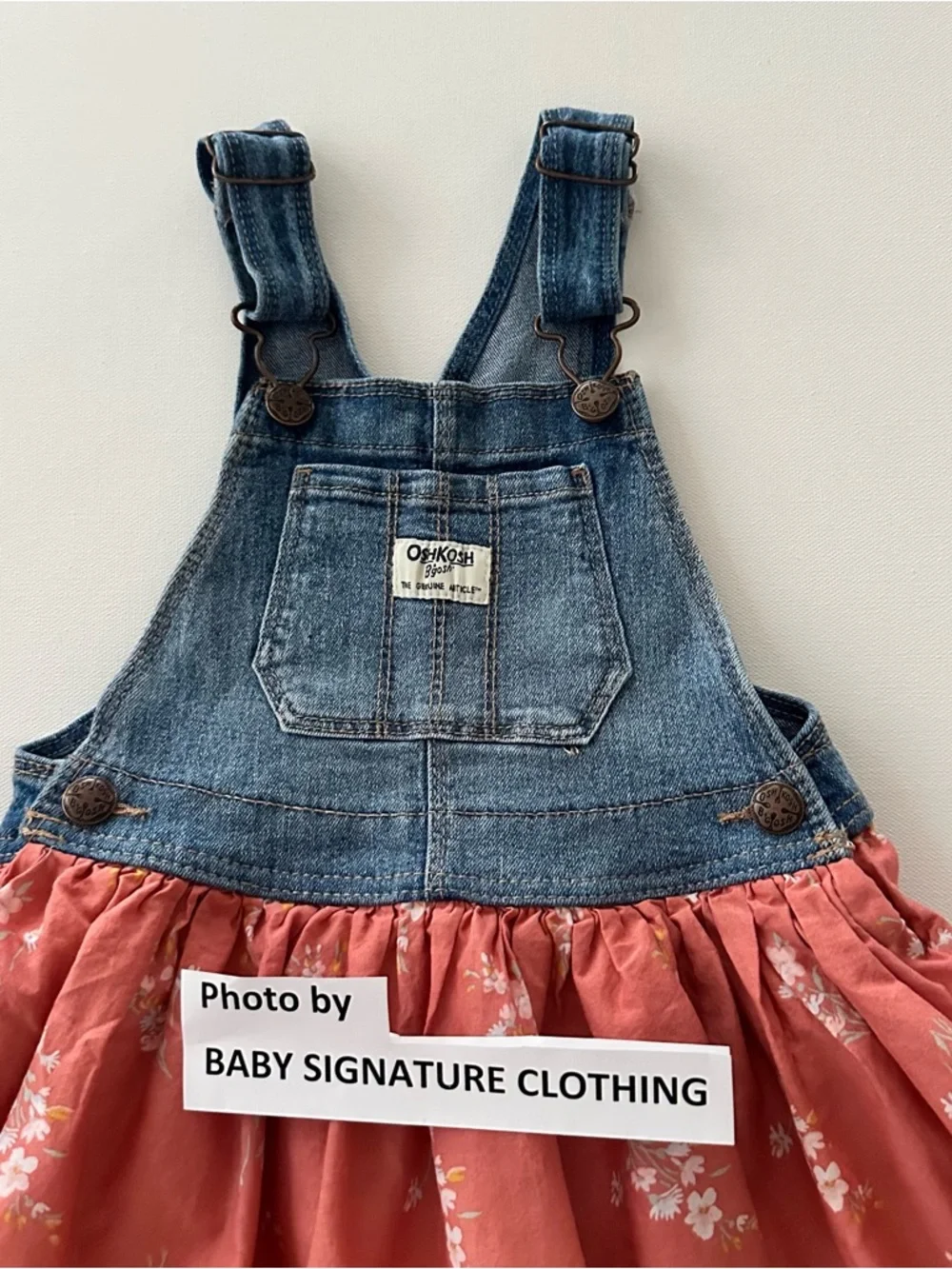 OshKosh 4T Toddler Girl Denim Red Floral Overall Dress